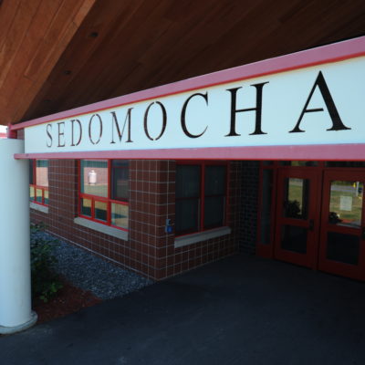 exterior photo of sedomocha elementary school entrance sign